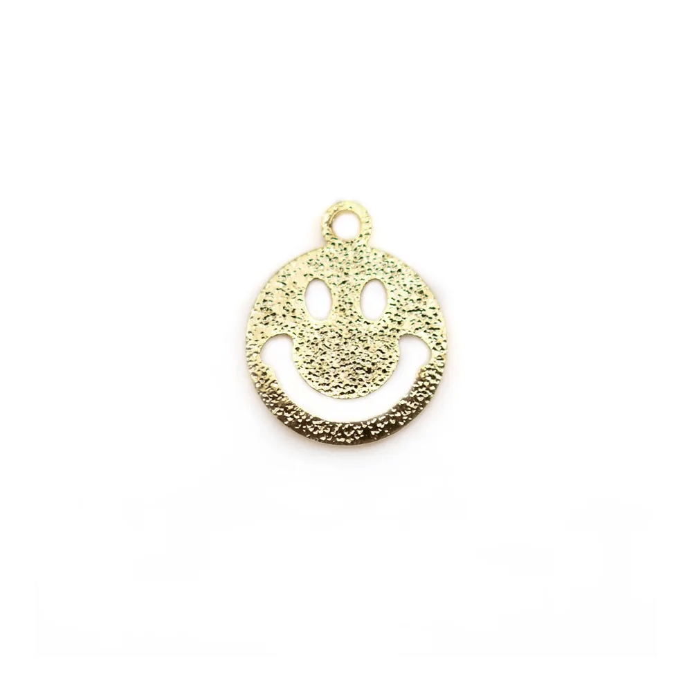 Breloque smiley pailleté, dorée sur laiton 10x12mm x 4pcs