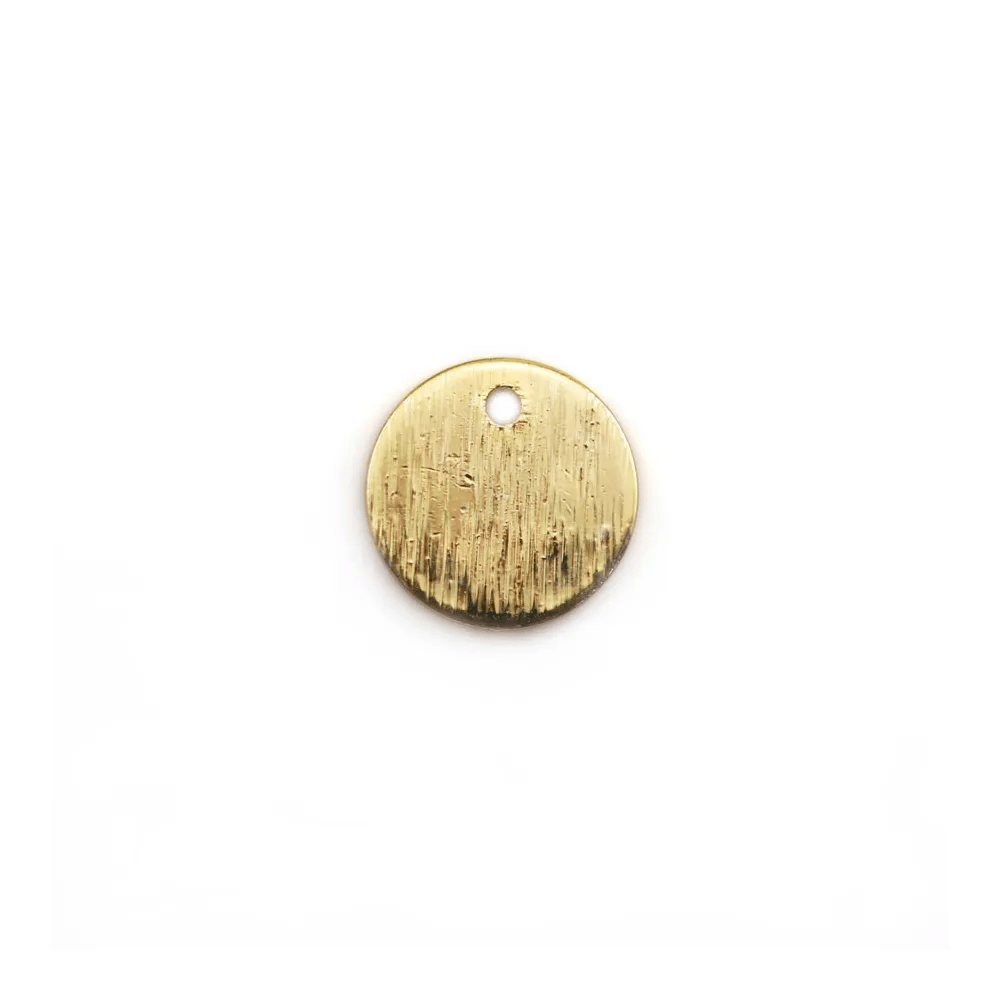 Breloque de forme ronde, plaquée par "flash" or sur laiton 9mm x 4pcs