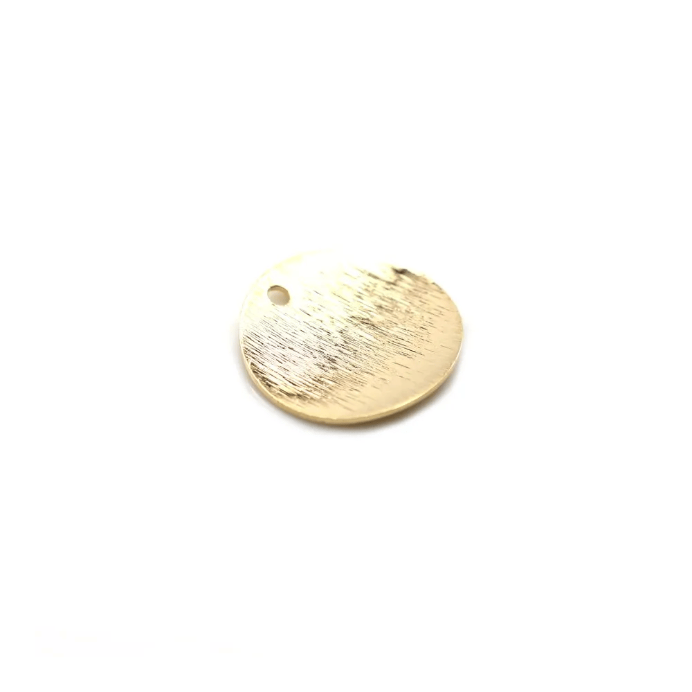Breloque de forme ronde, plaqué par "flash" or sur laiton 15mm x 4pcs