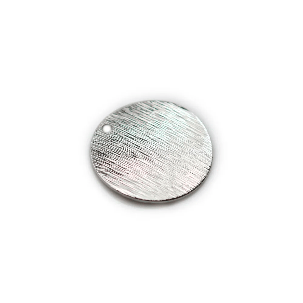 Breloque de forme ronde 18mm, plaqué par"flash" or blanc sur laiton x 4pcs 