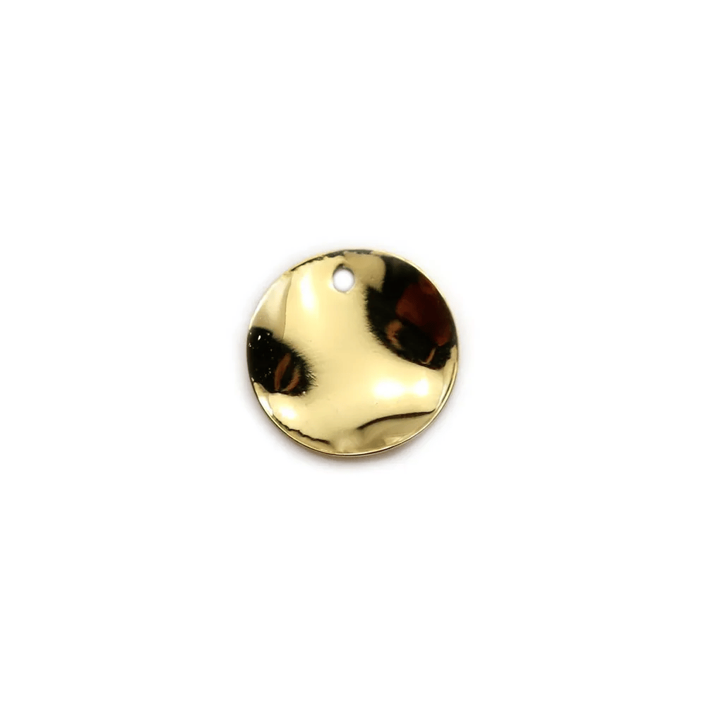 Charm in round shape 15mm plated by "flash" gold on brass x 4pcs