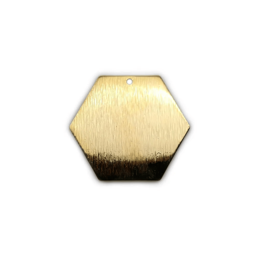 Breloque en forme hexagone, plaqué par "flash" or sur laiton 28mm x 2pcs