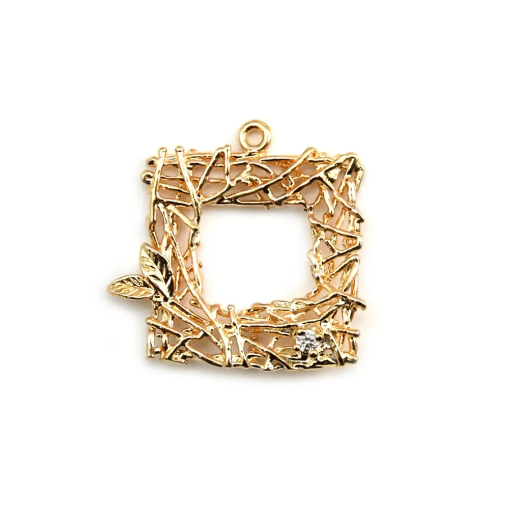 Breloque carré en branche Plaqué par "flash" or sur laiton 20mm x 1pc