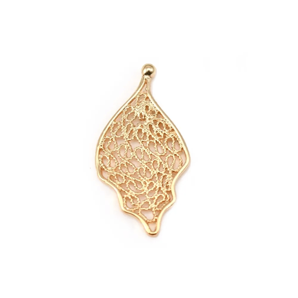 Feuille d'arbre dorée sur laiton 17x33mm x1pc