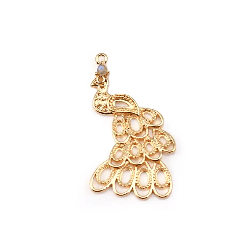  Peacock  by "flash" Gold on brass 20x34mm x1pc