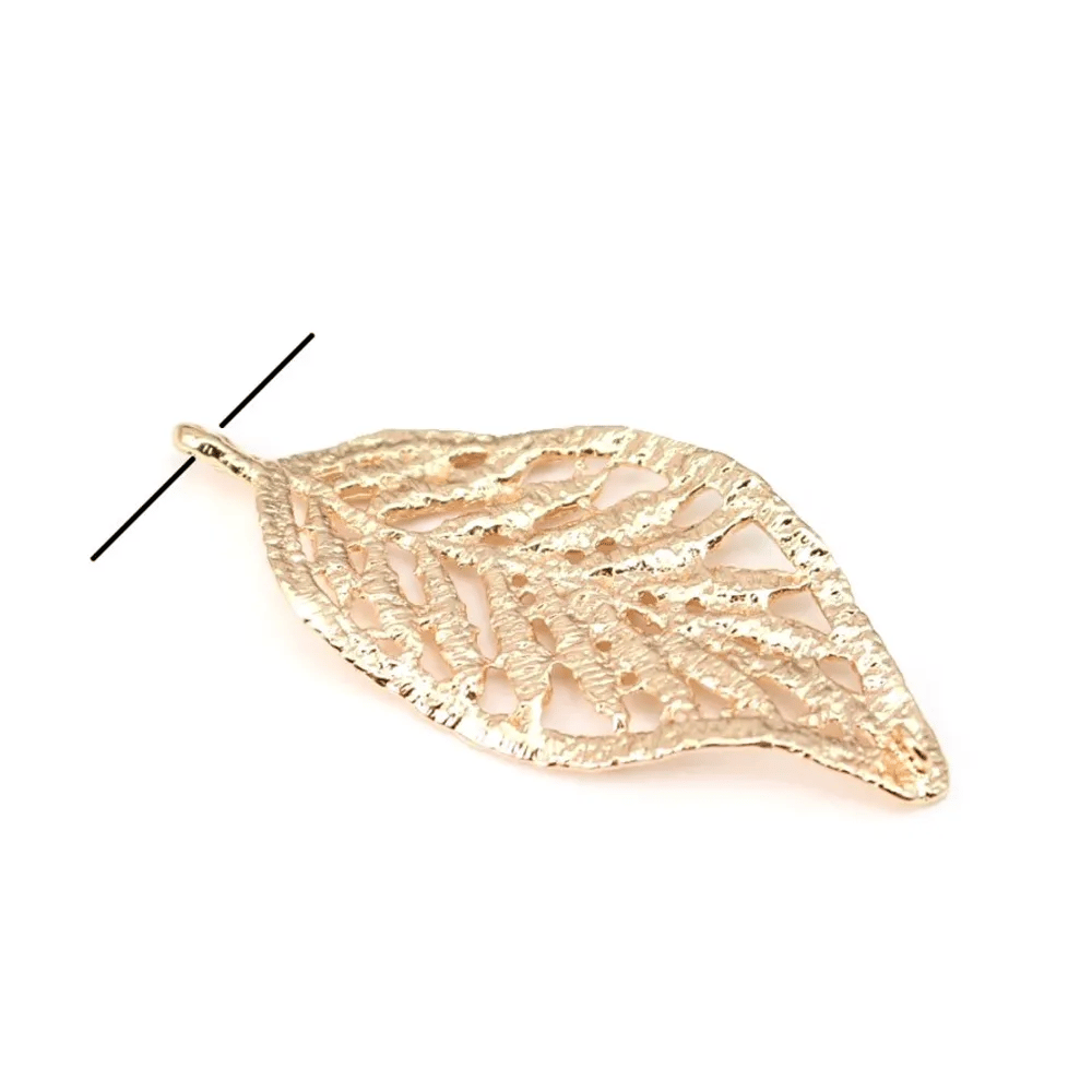 Feuille d'arbre dorée sur laiton 24x54mm x1pc