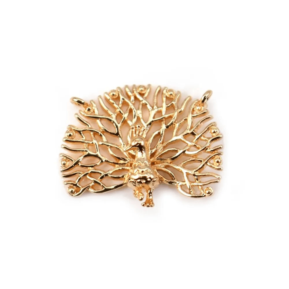 Paon Plaquée par "flash" or sur laiton 15x19mm x1pc