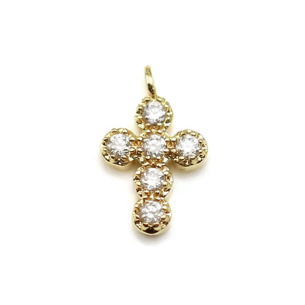Croix avec zirconium plaquée or blanc sur laiton 6x10mm x 2pcs