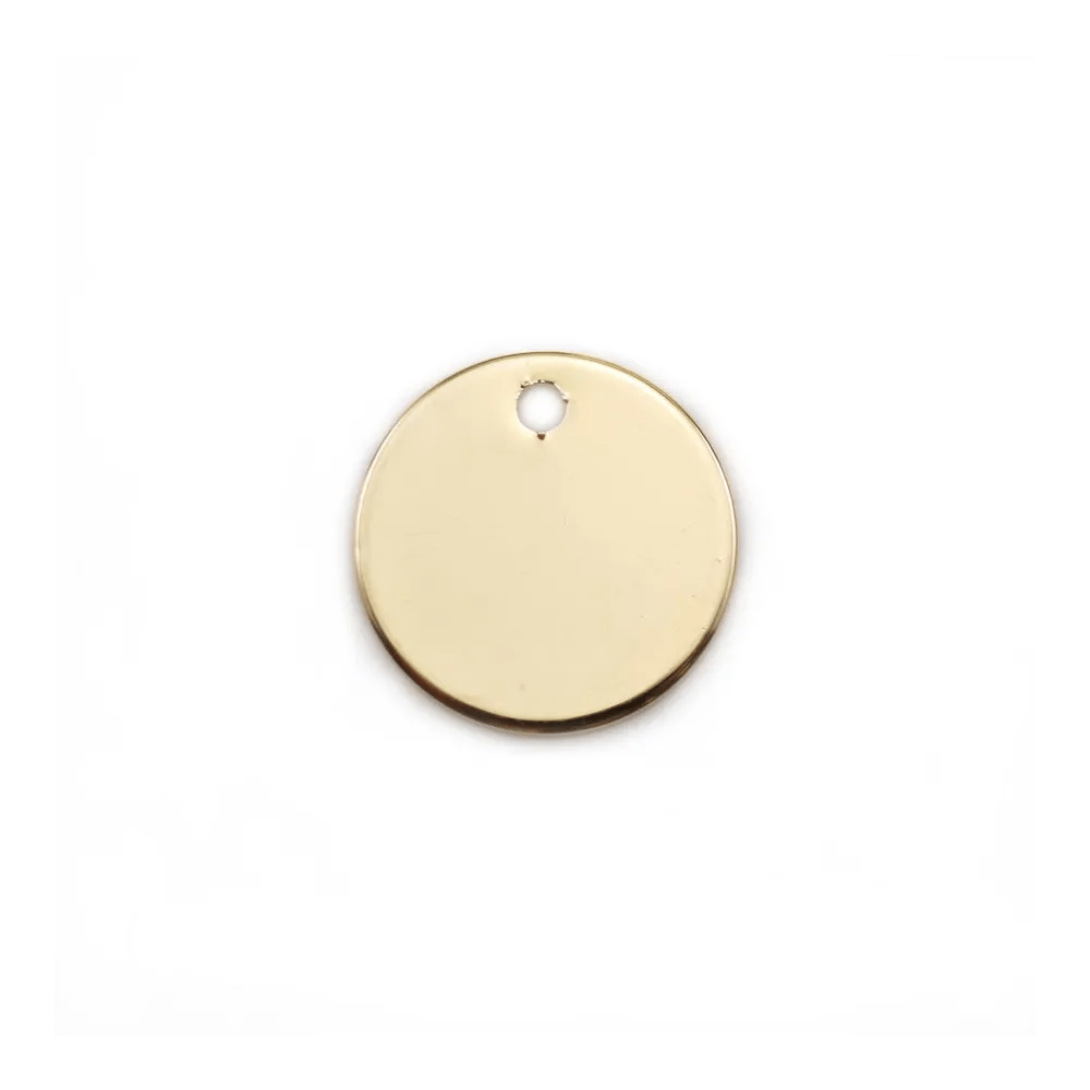Breloque de forme ronde, plaquée par "flash" or sur laiton 12mm x 4pcs
