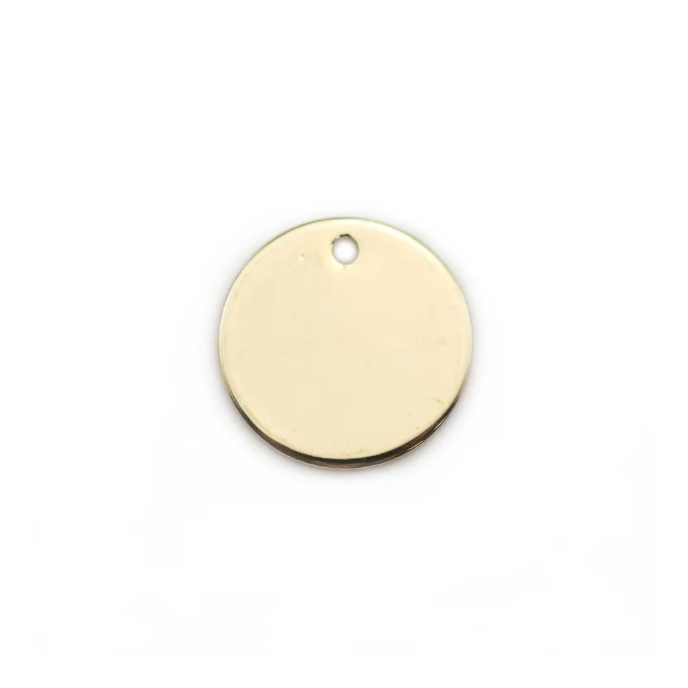 Breloque de forme ronde, plaquée par " flash" or sur laiton 14mm x 4pcs