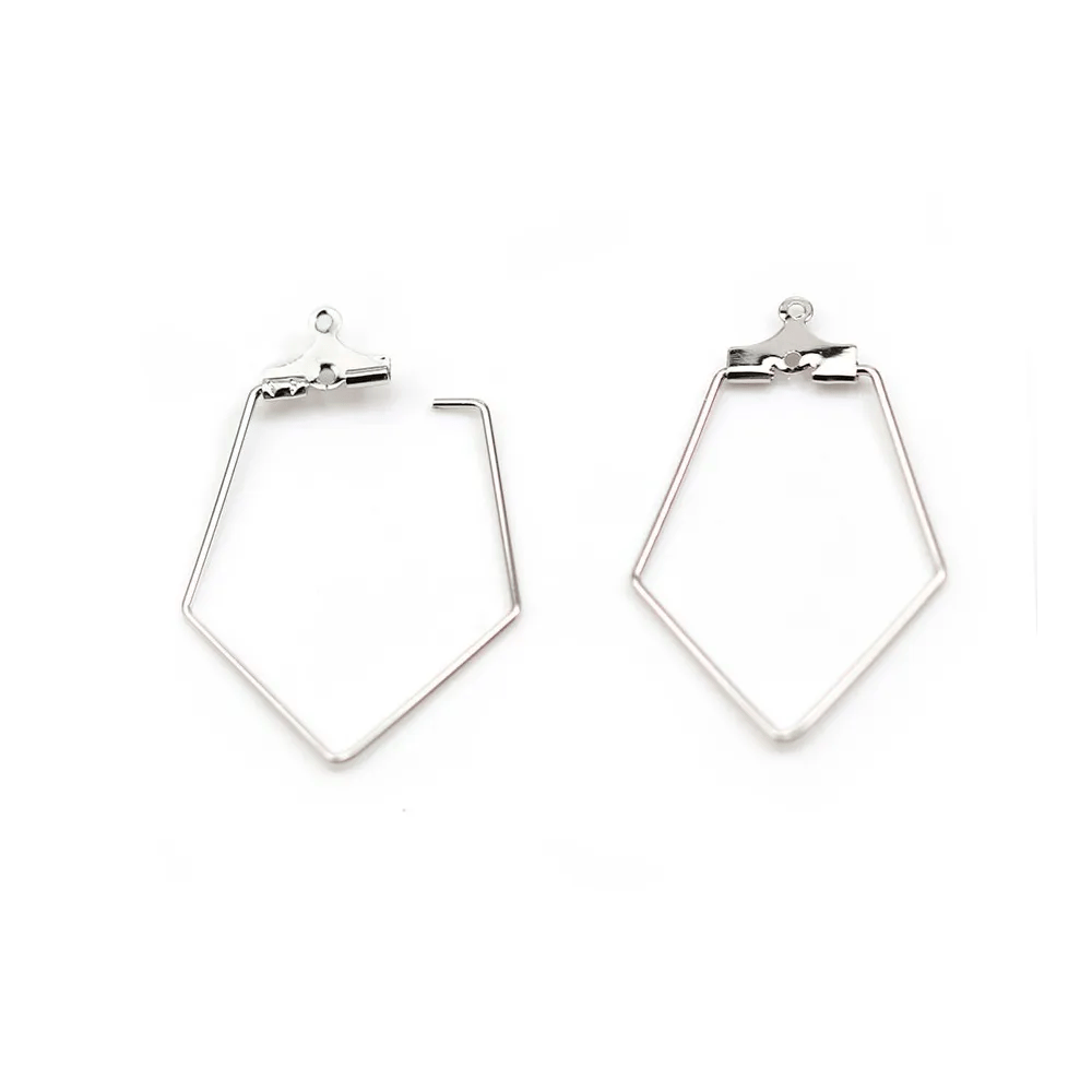 Breloque en forme de losange, plaqué par "flash" or blanc sur laiton x 4pcs