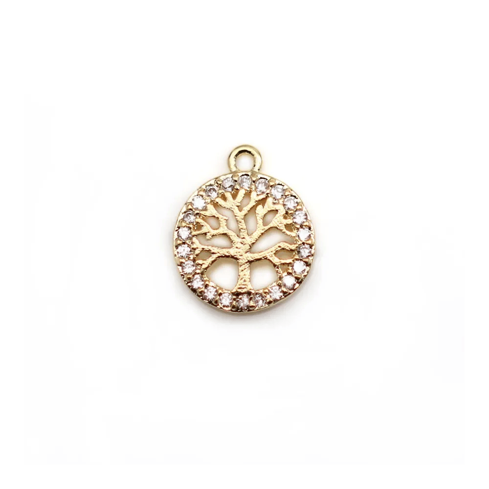 Round pendant 18mm, plated by "flash" gold brass with pearls x 1pc