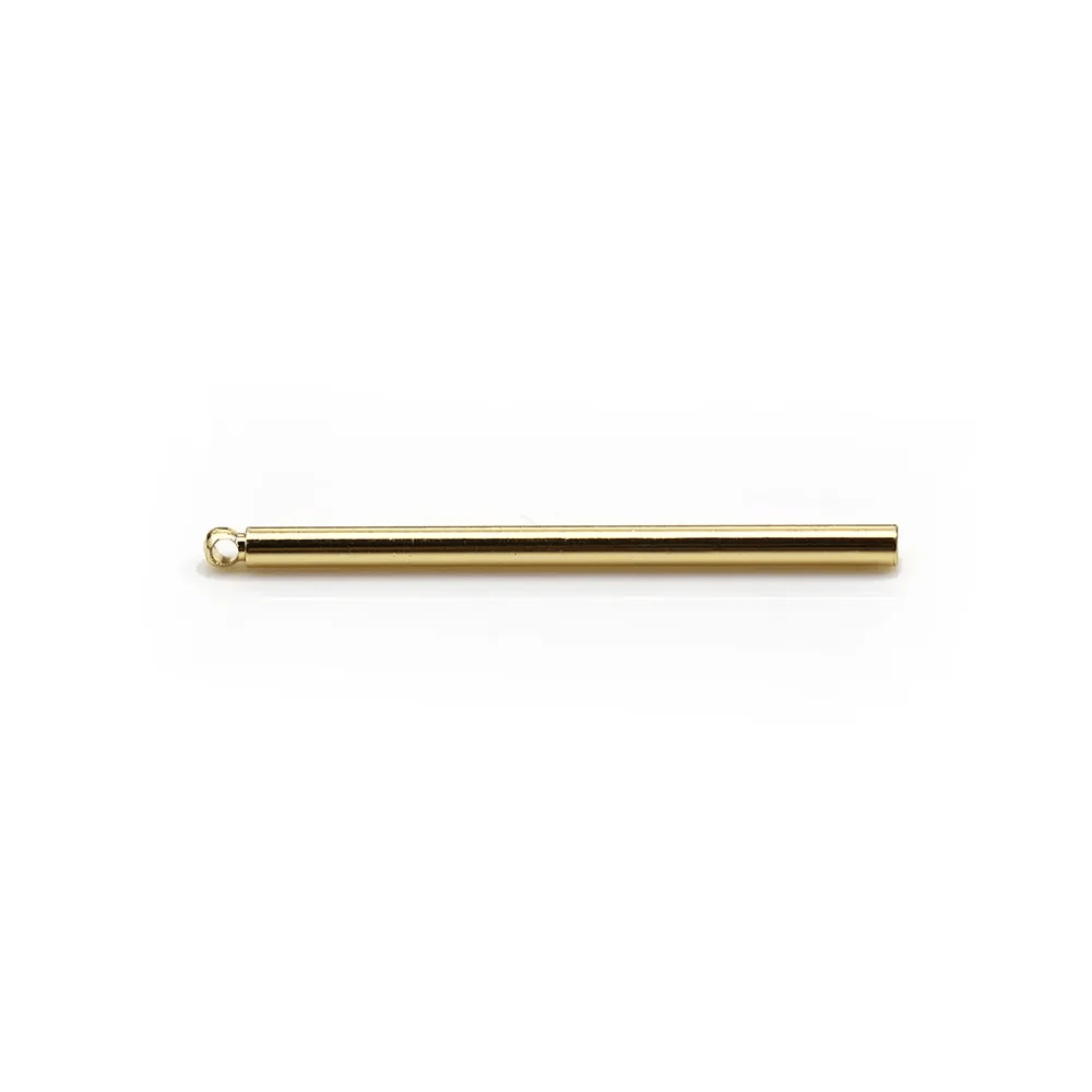 Pendentif en forme de tube 2x35mm , plaqué par "flash" or sur laiton x 4pcs