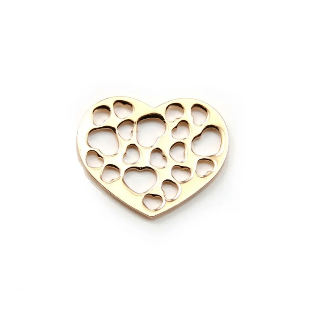 Intercalaire Coeur Ajourée Plaqué par "flash" or sur laiton 18.5x22.7mm x 4pcs