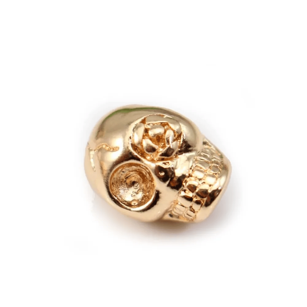 Tête de mort dorée sur laiton 4.5x9mm x 2pcs