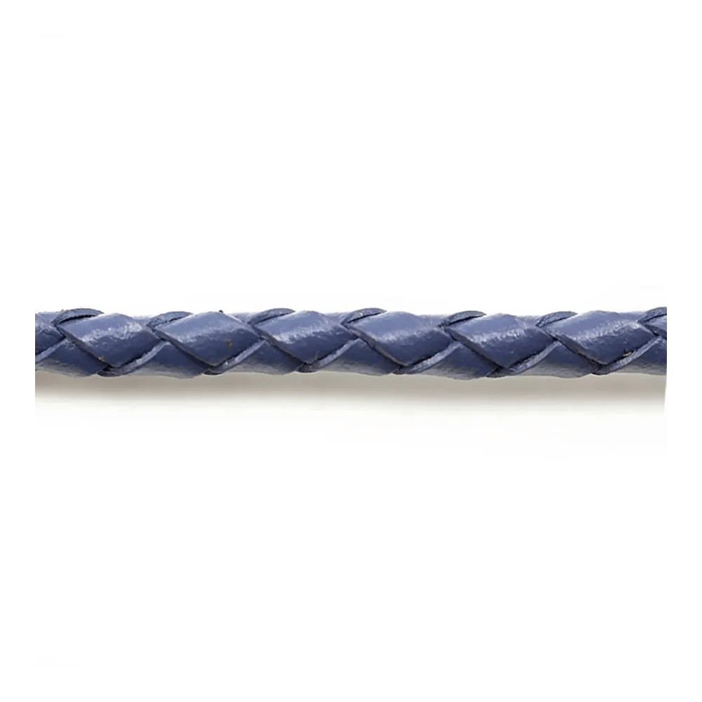 Cordon cuir tressé bleu guède 4.0mm x 50cm