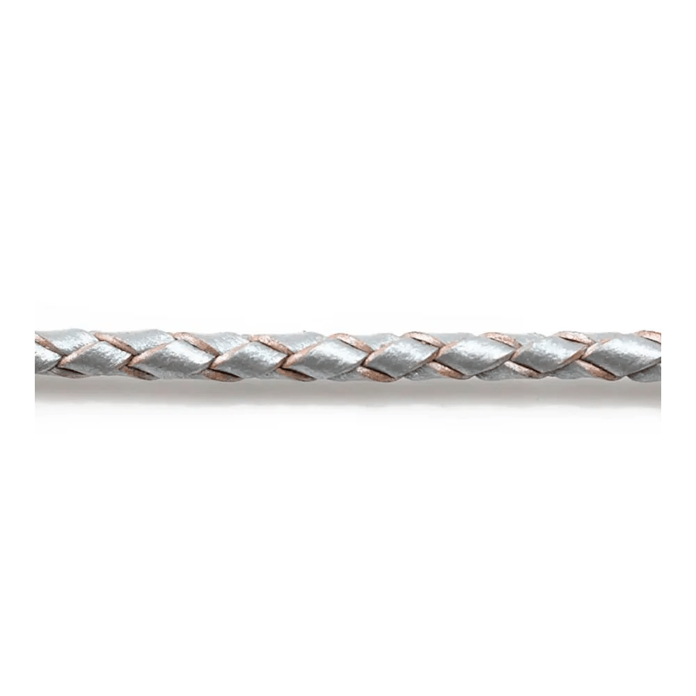 Cordon cuir tressé gris métallisé 3.0mm x 50cm
