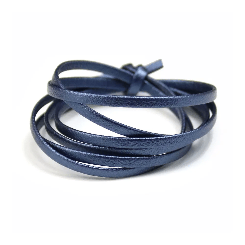 Cuir synthétique, de forme plate, de couleur bleu irisé, 3mm x 90cm