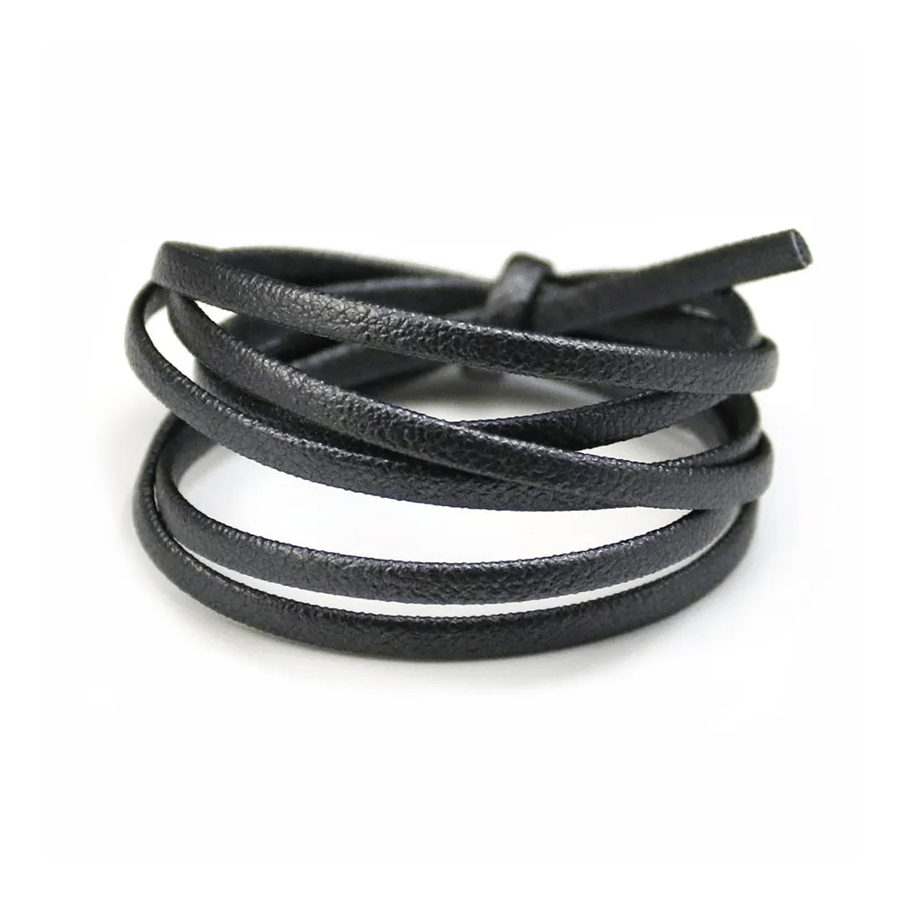 Cuir synthétique, de forme plate, de couleur noire, 3mm x 90cm