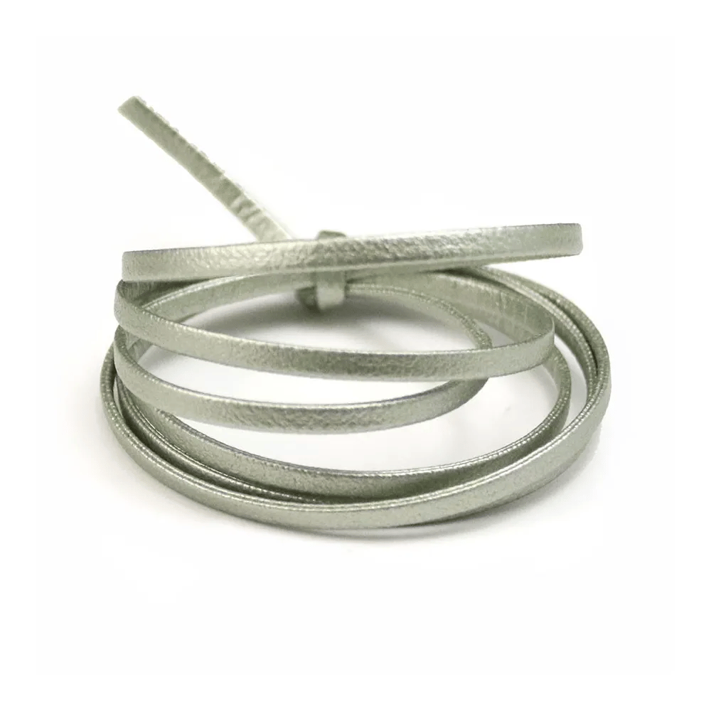 Cuir synthétique, de forme plate, de couleur gris vert, 3mm x 90cm