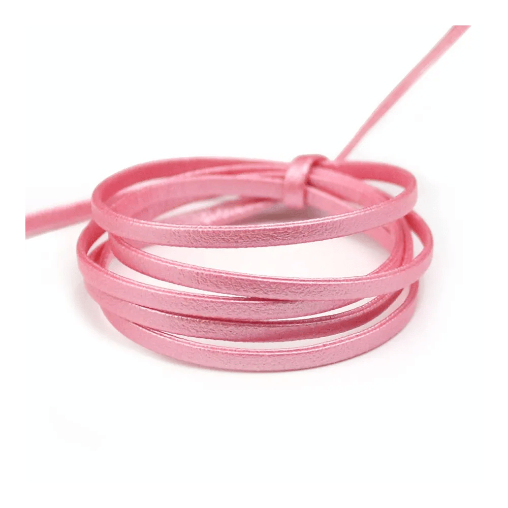 Synthetic leather, in flat shape, in light pink color, 3mm x 90cm