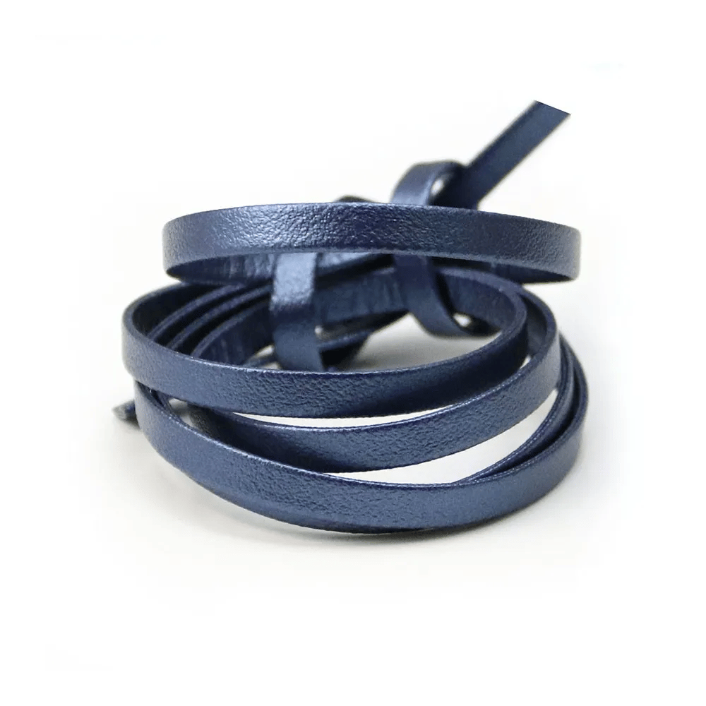 Cuir synthétique, de forme plate, de couleur bleu irisé, 5mm x 90cm