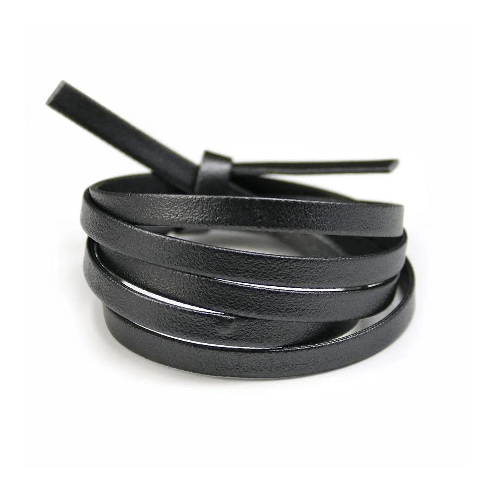 Cuir synthétique, de forme plate, de couleur noir, 5mm x 90cm