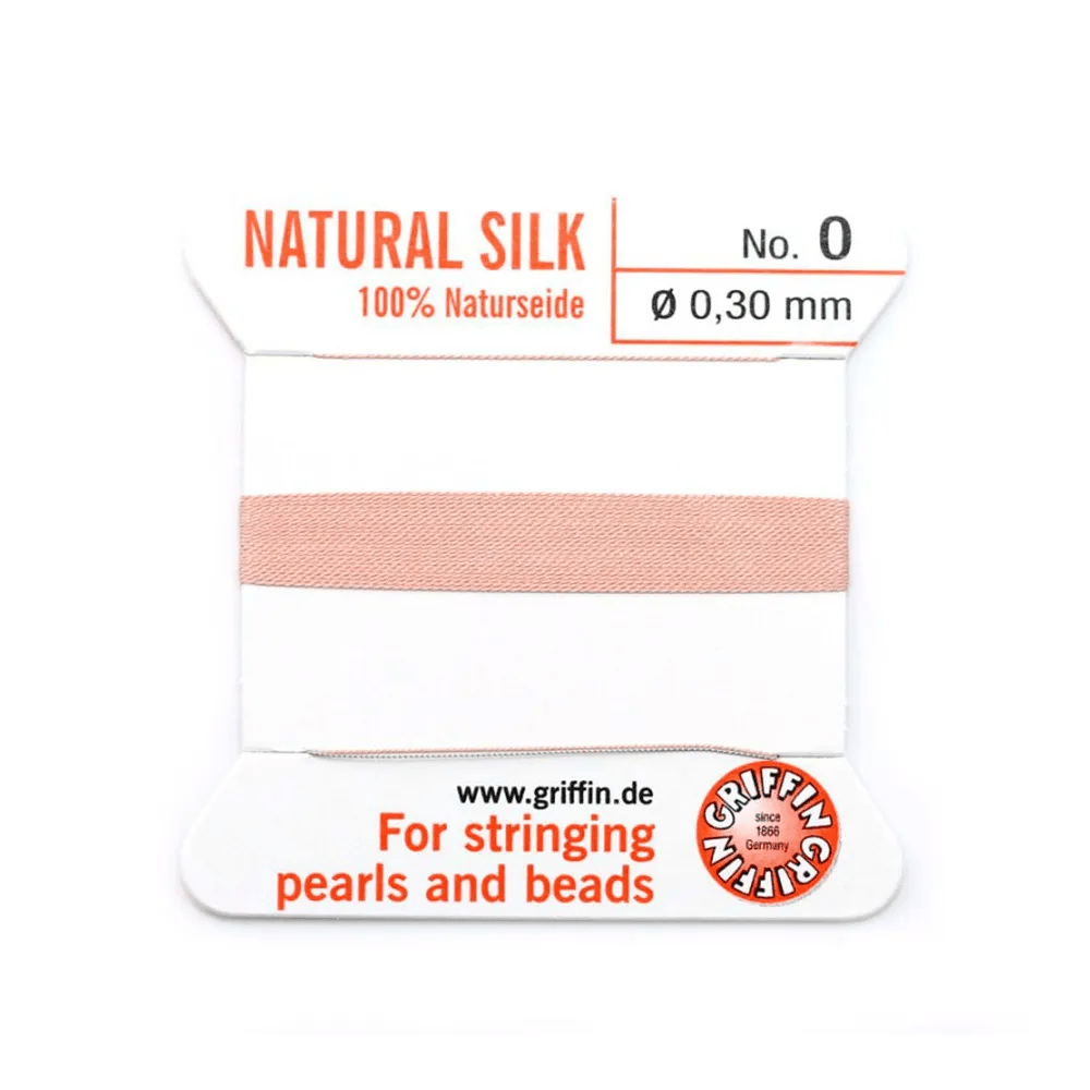 Fil de soie 0.3mm attaché à une aiguille rose pâle x 2m