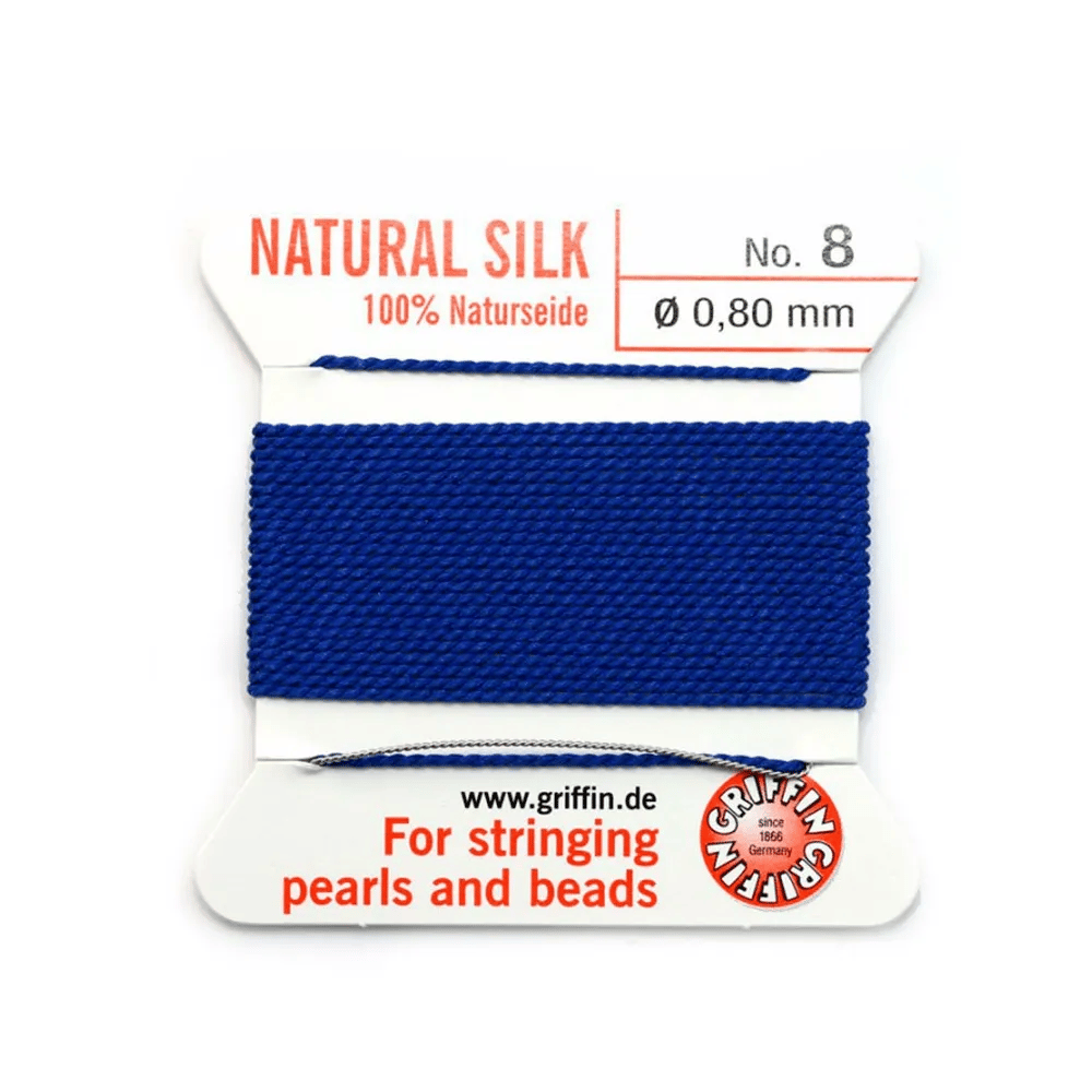 Fil de soie 0.8mm attaché à une aiguille bleu foncé x 2m