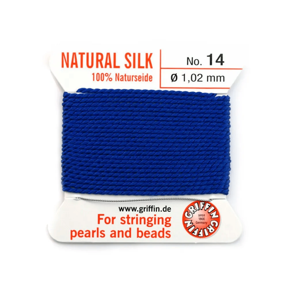 Silk bead cord 0.8mm with needle attached dark bleu x 2m
