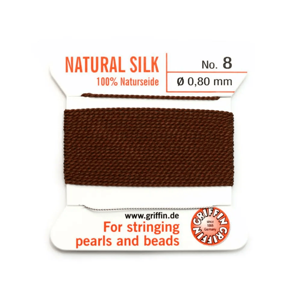 Fil de soie 0.8mm attaché à une aiguille brun x 2m
