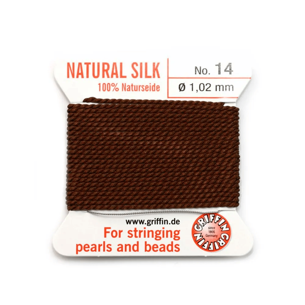 Silk bead cord 0.8mm with needle attached brown x 2m