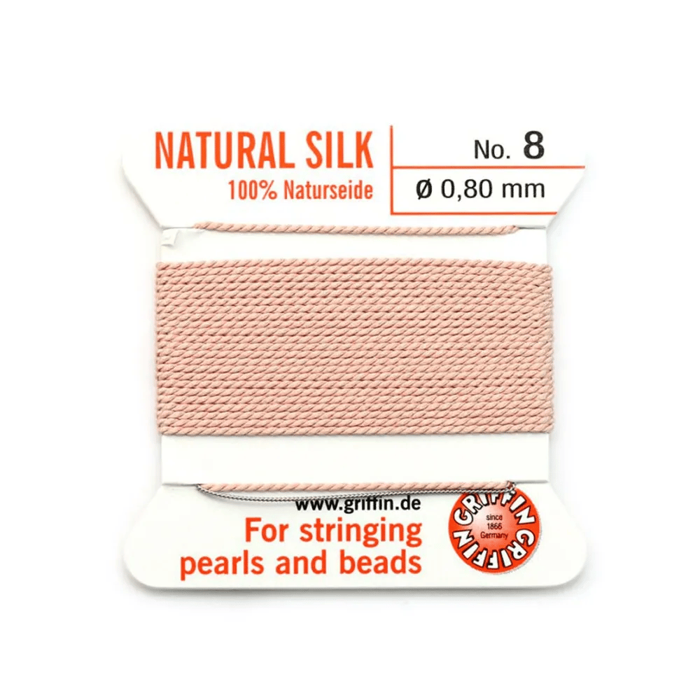 Fil de soie 0.8mm attaché à une aiguille rose pâle x 2m