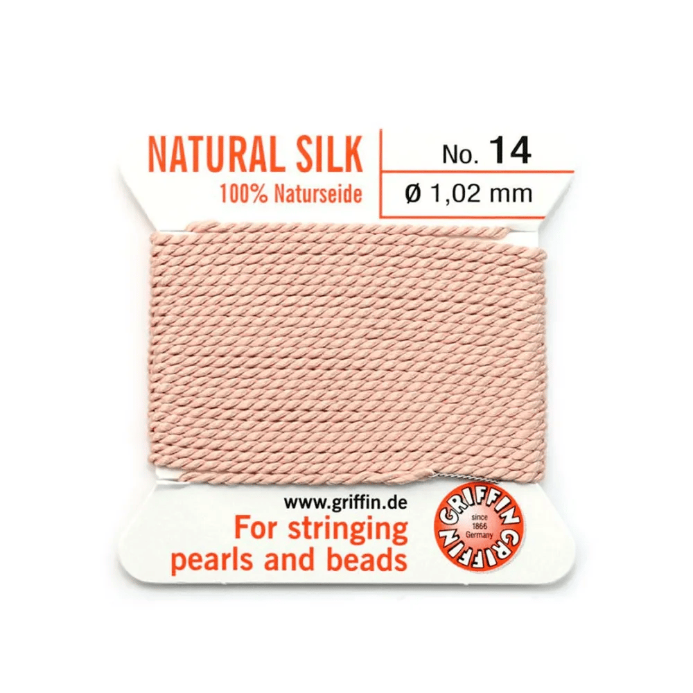 Fil de soie 1.02mm attaché à une aiguille rose pâle x 2m