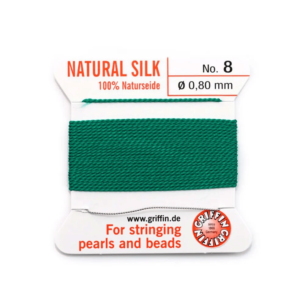 Silk bead cord 0.8mm with needle attached green x 2m