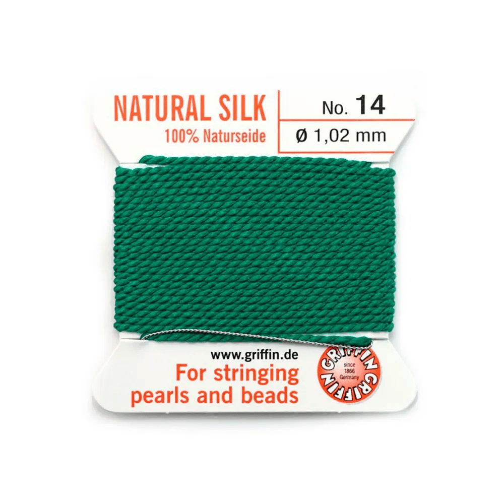 Silk bead cord 0.8mm with needle attached green x 2m