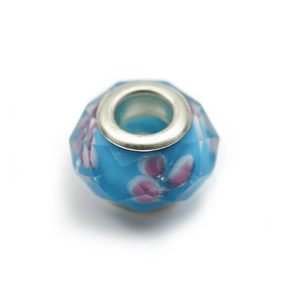 Perle en verre vert, bleu marine & doré 13.3mm x 1pc