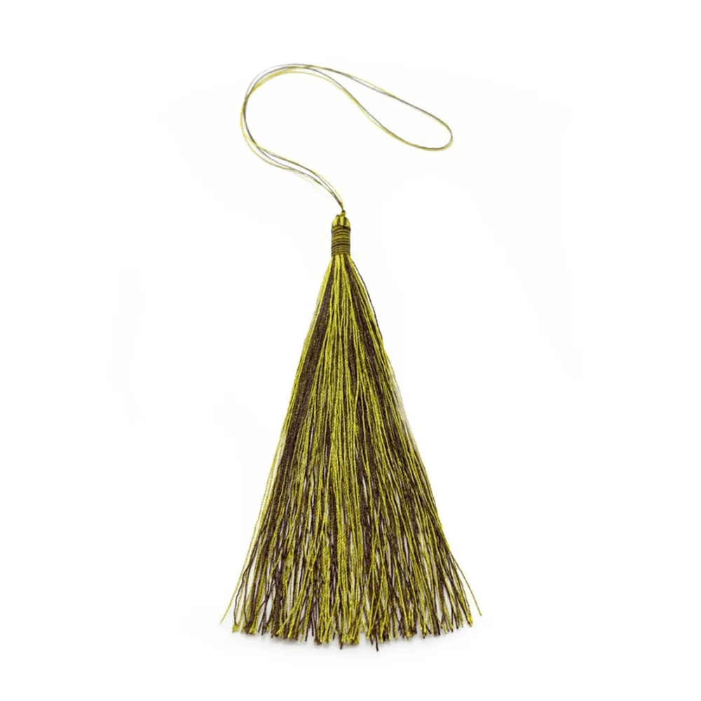 Pompon imitation soie bicolore(marron & doré) 80mm x 1pc