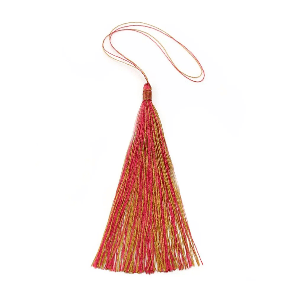 Pompon imitation soie bicolore (bordeaux & doré) 80mm x 1pc