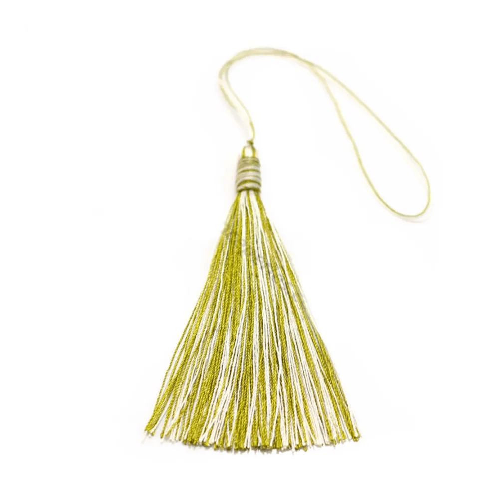 Pompon imitation soie bicolore (crème & vert) 40mm x 1pc