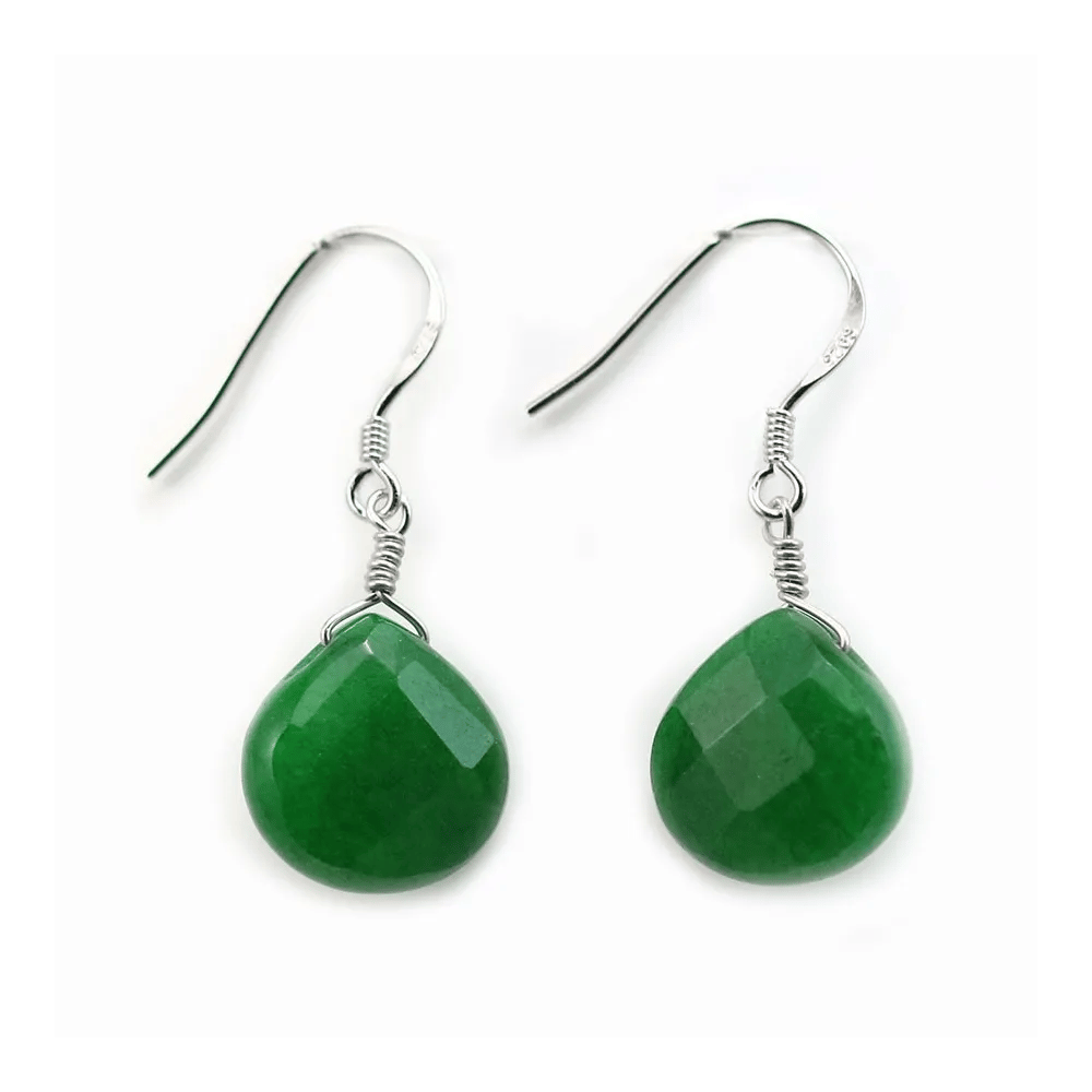 Boucles d'oreilles :  jade teinté rouge goutte plate & argent 925 rhodié 13.5x18.5mm x 2pcs