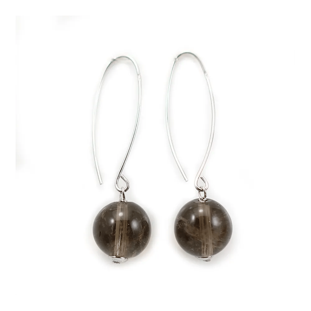 Boucles d'oreilles en argent 925 & quartz fumé de forme ronde, 12mm x 2pcs