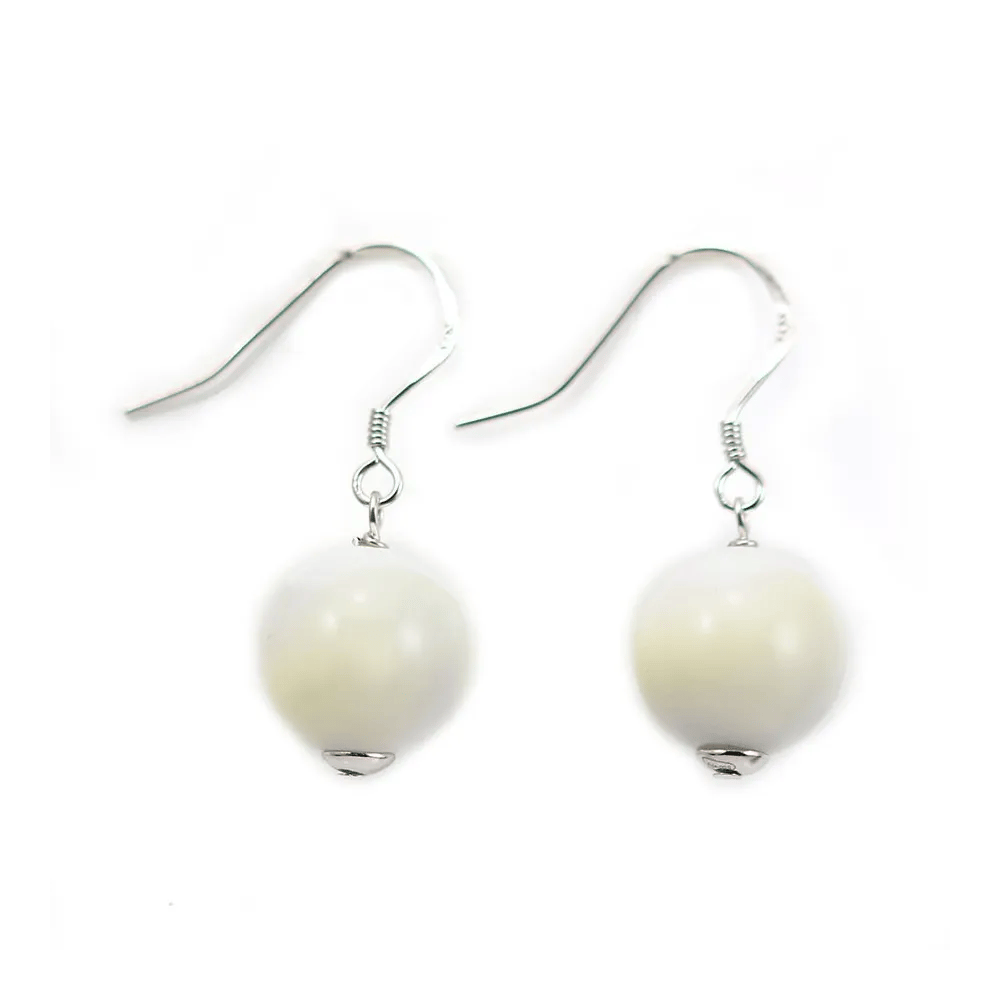 Boucles d'oreilles en argent 925 & nacre blanche de forme ronde, 12mm x 2pcs