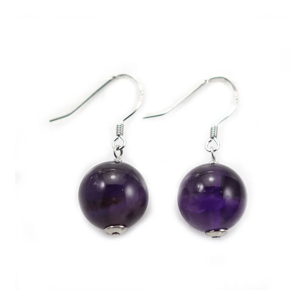 Boucles d'oreilles en argent 925 & améthyste de forme ronde, 12mm x 2pcs