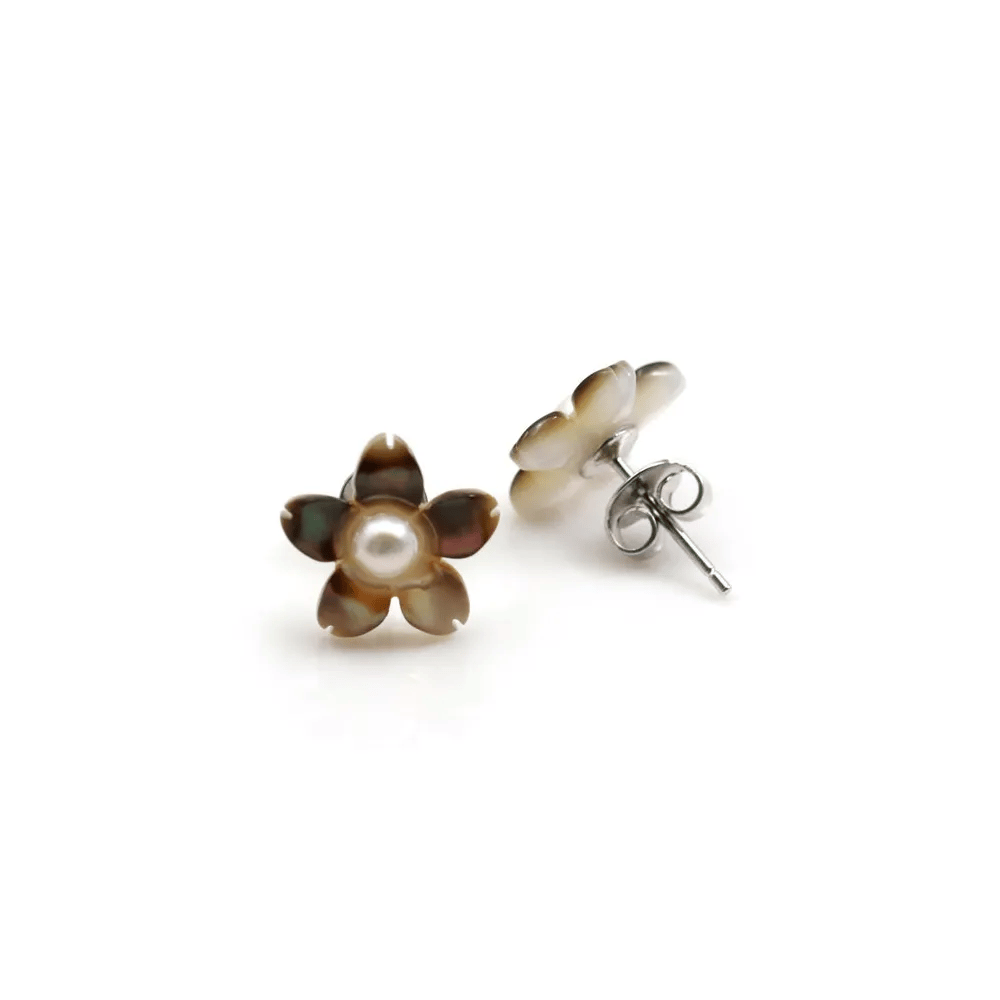 Boucle d'oreille argent 925 nacre grise en fleur 12mm x 2pcs