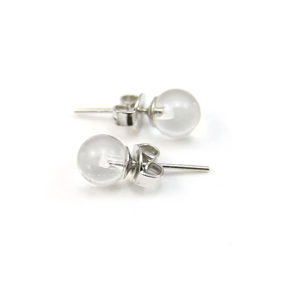 Boucle d'oreille cristal de roche 6mm, en argent 925 x 2pcs