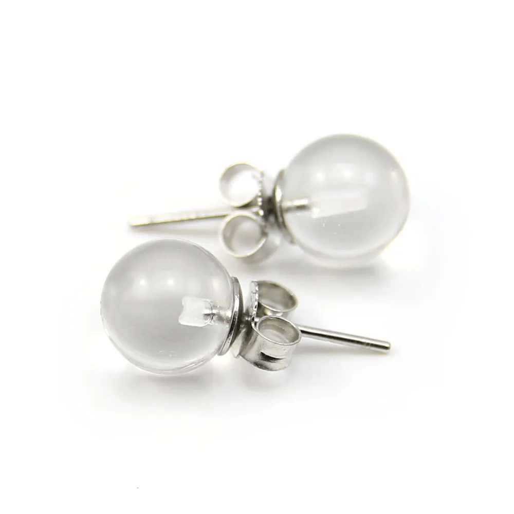 Boucle d'oreille cristal de roche 8mm, en argent 925 x 2pcs