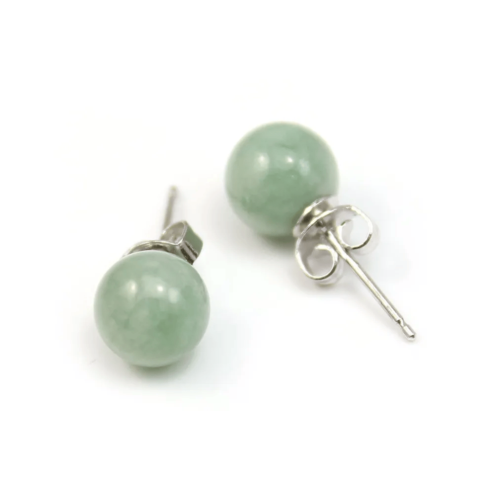 Boucle d'oreille en argent 925 et jade, de forme ronde, 8mm x 2pcs