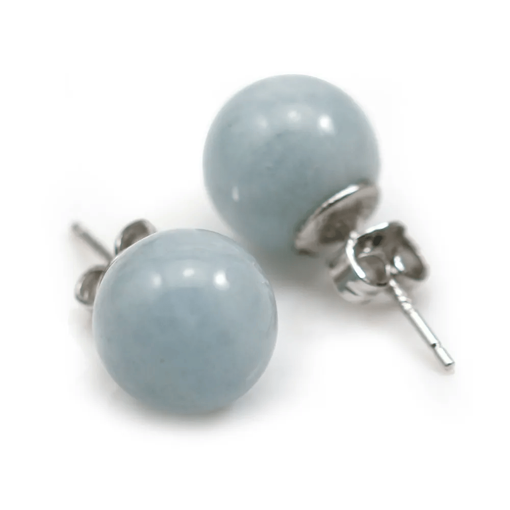 Boucles d'oreilles aigue marine 10mm, en argent 925 x 2pcs