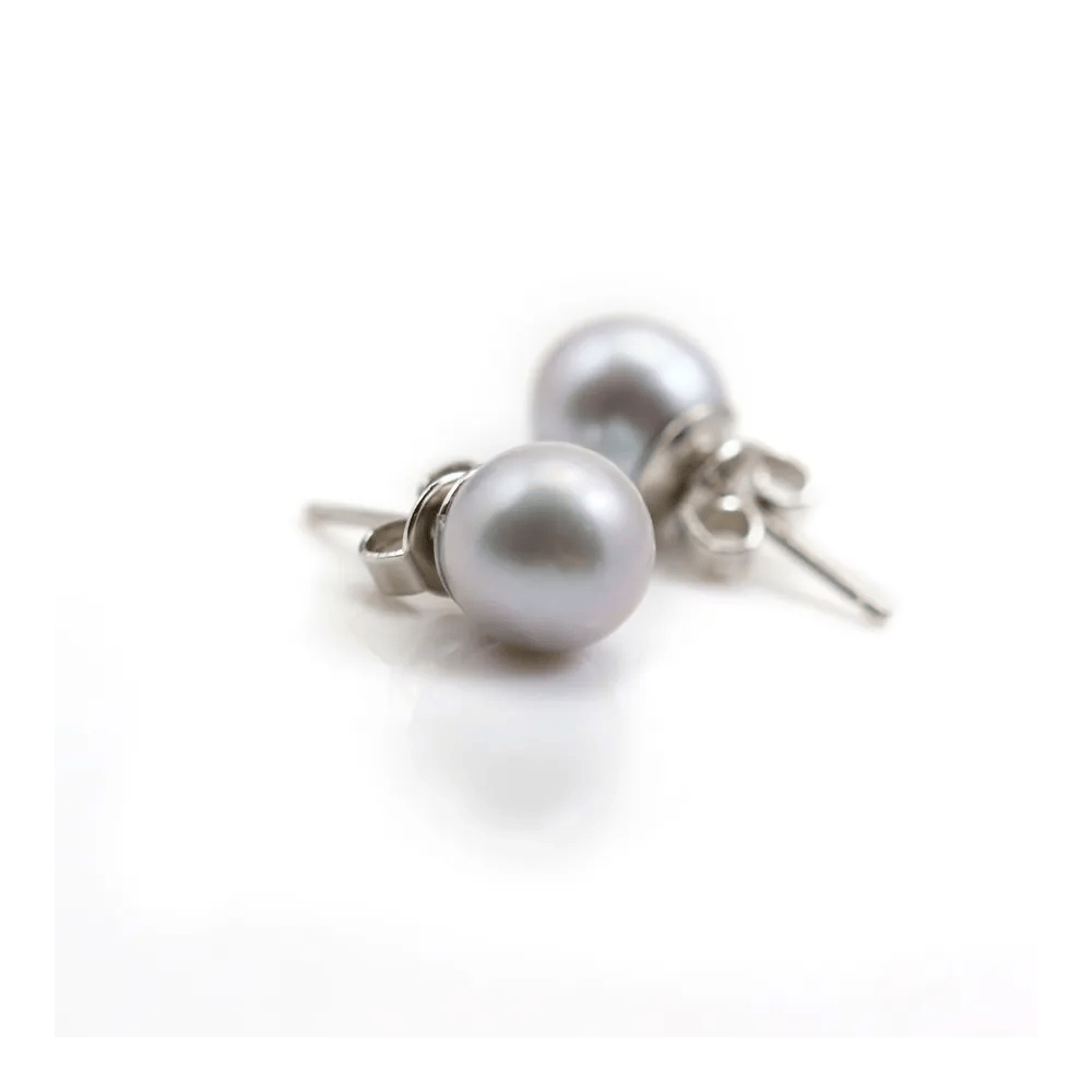 Boucle d'oreille argent 925 perles de culture gris claire  8mm x 2pcs